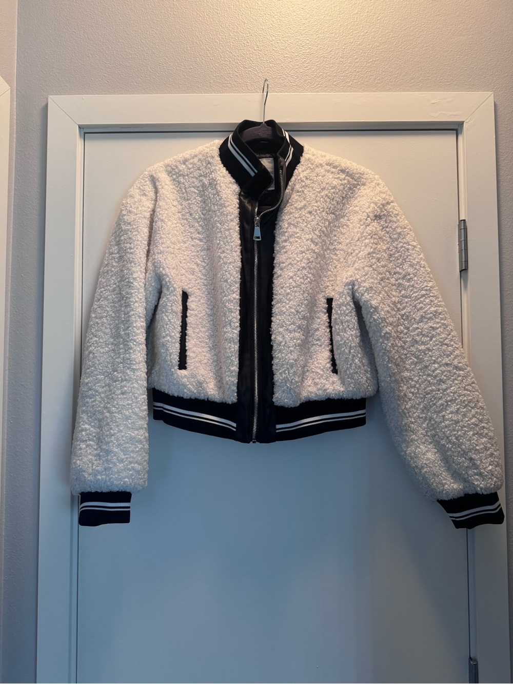 Women's White Sherpa Bomber Jacket